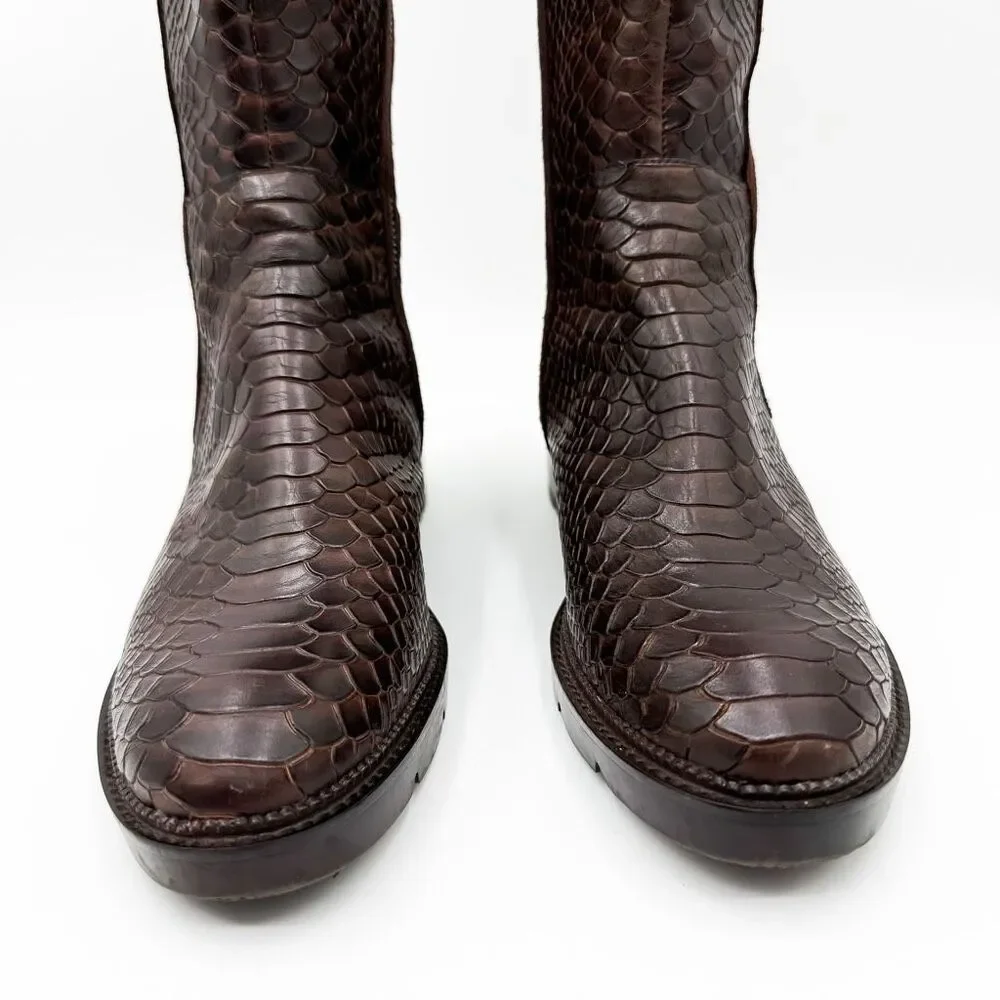 Donald Pliner Soffie Women’s Knee High Zip Boots – Brown Embossed Leather Size 9